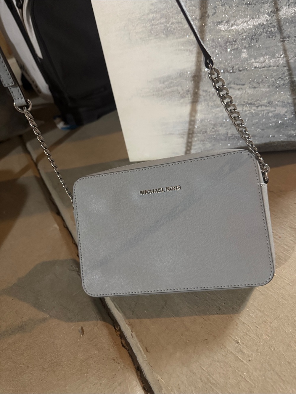 Michael Kors Light light blue gray Saffiano Crossbody with Chain Strap